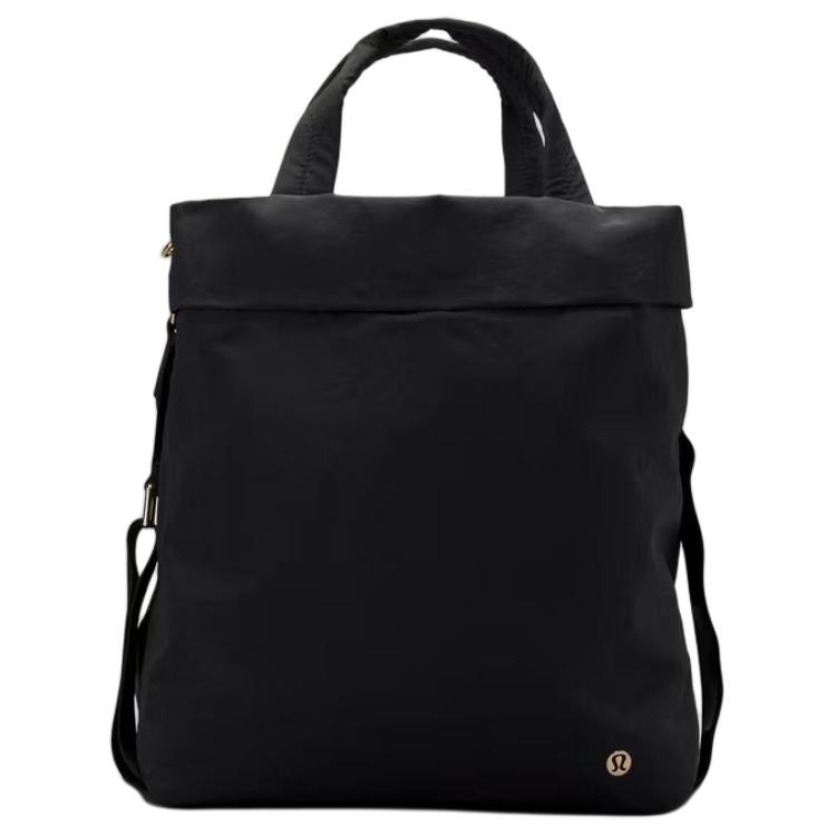 Lululemon On My Level 19L Metal Logo Buckle Closure Recycled Nylon And Polyurethane Shoulder Crossbody Tote Bag Unisex Tote Bag Black LW9ETKS-3385 Black/Gold