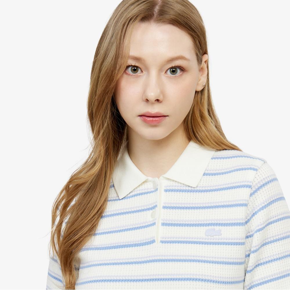 Lacoste Women's Striped Sweater Polo Shirt PF710E-56GAEY