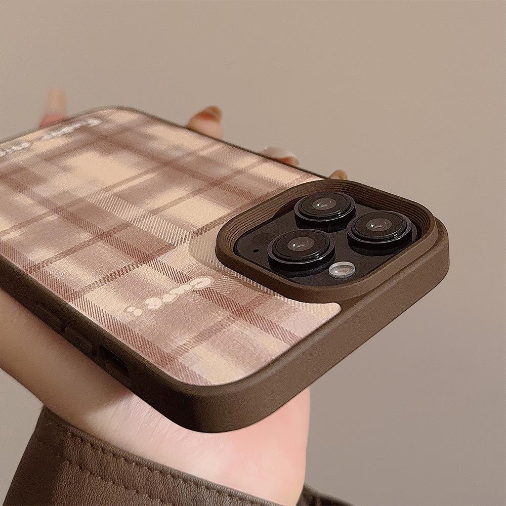 Maillard Brown Plaid IPhone 16 Phone Case Apple 14pro Leather 11 Suitable for 1312 Autumn and Winter Max
