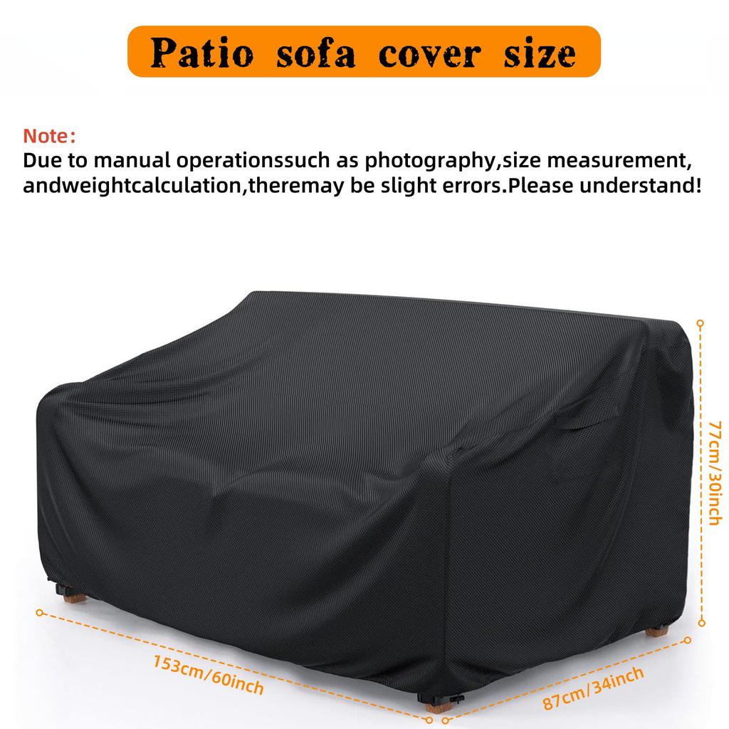 2/3 Seater Patio Sofa Cover | Black 210D Oxford Fabric with Handles and Bottom Drawstring, All Season Protective Cover for Garden,