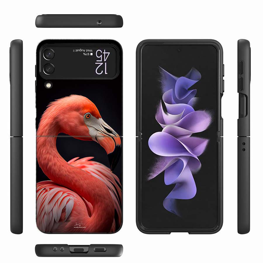 Flamingo Portrait Phone Case For Samsung Z Flip 6 7 5G Z Flip 5 Galaxy Z Flip 3 4 5G ZFlip Shockproof Hard Cover TPU PC Coque Ca