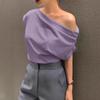 Korean Chic 2025 Summer French Irregular One-Shoulder Loose Pullover T-shirt