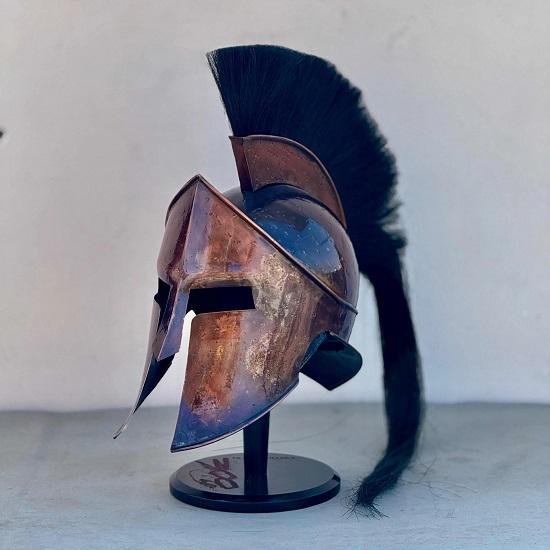 Spartan Helmet  King Leonidas 300 Movie Authentic Steel Knight Helmet with Wooden Stand