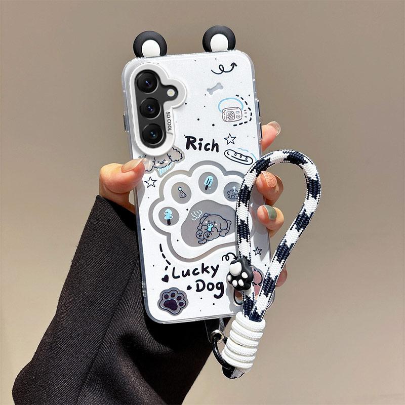 KEYSION Niedliche Ohr-Cartoon-Hülle für Samsung A17 5G mit Lanyard Weiches Silikon+PC Stoßfeste Handy-Rückseite für Galaxy A17 4G 5G