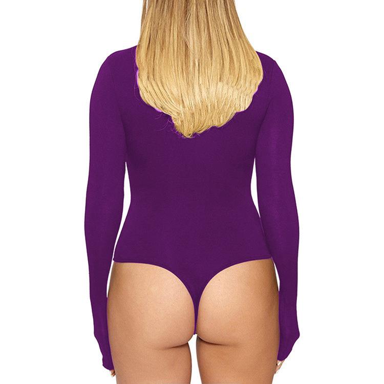 European Fashion Sexy Long Sleeve Bodysuit with Leggings - Solid Color, Round Neck, Perfect for Nightclubs and Home, Autumn/Spring Wear