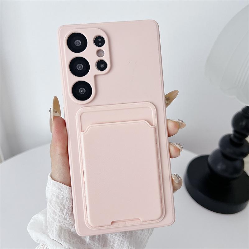 

Luxury Solid Color Card Bag Wallet Holder Phone Case for Samsung Galaxy S25 S24 23 22 Ultra Plus FE A56 A72 Shockproof Cover Galaxy S23+ рожевий