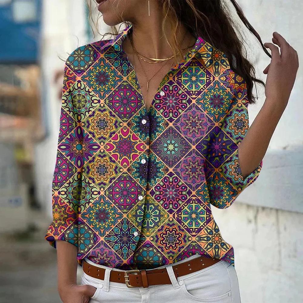 Fashion Long Sleeve Shirt Single-Breasted Lapel Top Floral Printed Button Shirts Women's Clothing Autumn Blouses Elegant Office