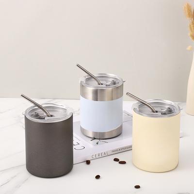 316 Stainless Steel Coffee Cup with Straw Transparent Flip Insulation Cup Travel Portable Mug.