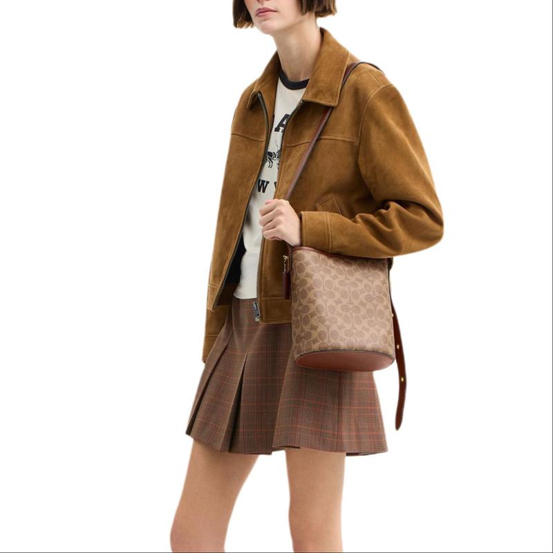 COACH Bleecker 21 Detachable Zipper Bag Artificial Leather Bucket Bag Shoulder Crossbody Bag Small Women's Brown