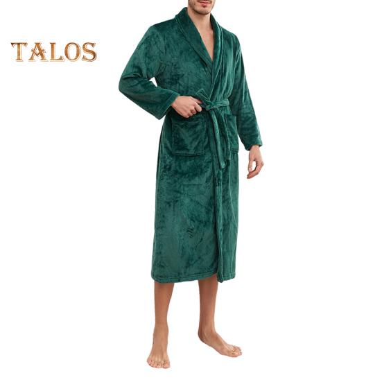 Camicia da Notte Invernale da Uomo Flanella Spessa Calda Vita Stretta con Cintura Allacciata Colore Solido Rever Tasche Ottimo Assorbimento dell'Acqua Media Lunghezza Abbigliamento da Casa Spa Hotel