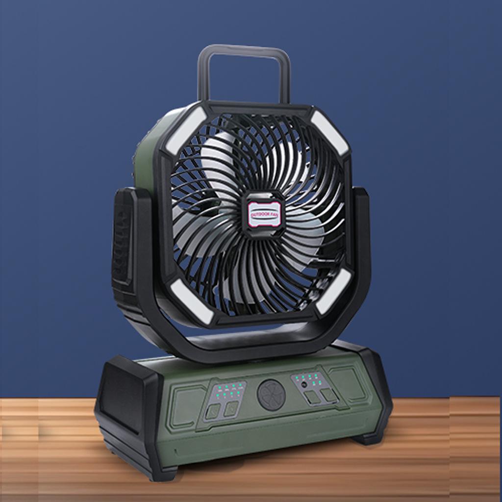 Portable Silent Camping Fan with Light & USB Charging - Large Capacity Outdoor & Fishing Oscillating Fan