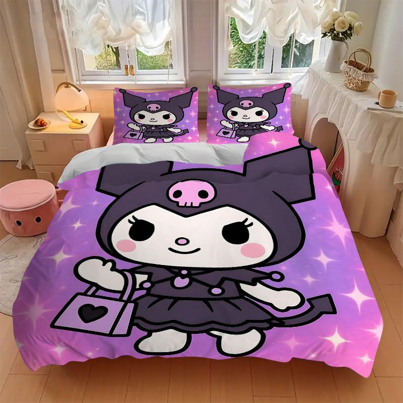 3pcs Kuromi's Halloween Adventure Quilt Cover Set (1 Quilt Cover + 2 Pillowcases Without Pillow Core), High-Definition Printing for Home and Dorm