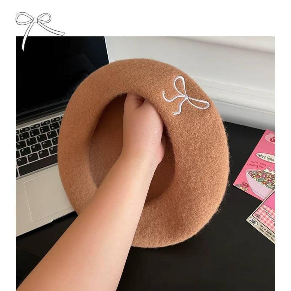 Шерстяная смесь Литературная шапка художника Однотонная женская шапка-бини Модный женский берет хаки