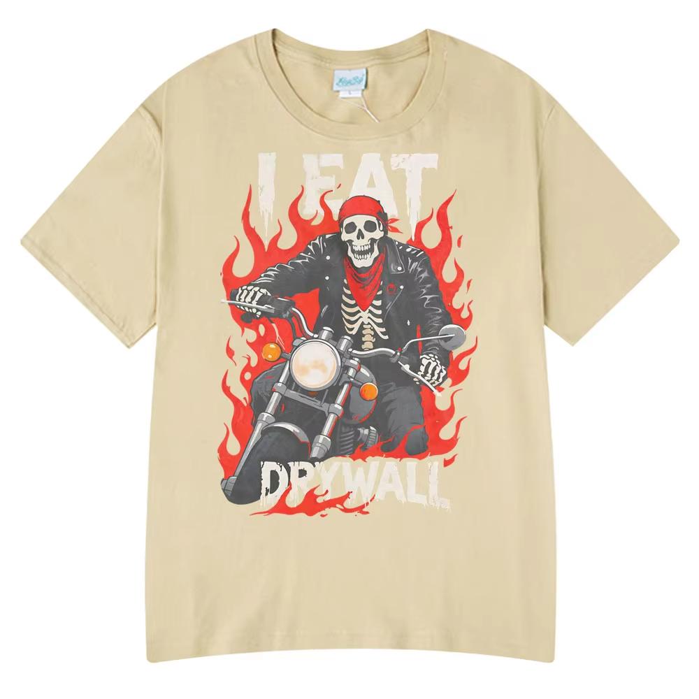 2025 Hot Sale I Eat Drywall Funny Meme T Shirts Humor Cursed Skeleton Biker Gothic Graphic Funny T Shirts Classic Style T-shirts