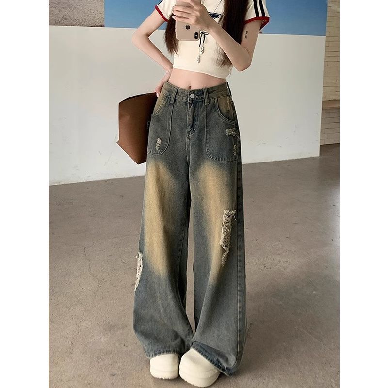 Women s High Waist Denim Pants Wide Leg Loose Fit Casual Vintage Trousers S