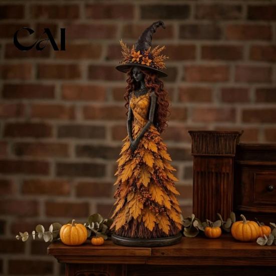 Decorative Figurines for Fireplace Autumn Witch Figurine, Halloween Statue, Fall Tabletop Decor, Shelf Decoration Rustic Home Ornaments Mantel
