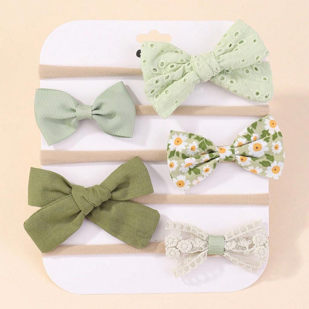 5Pcs/Set Baby Elastic Headband Newborn Flower Lace Bowknot Nylon Hair Bands for Girls Infant Toddler Soft Hair Accessories Gift