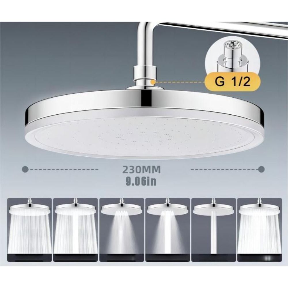 23CM Standing Bath Bowl 6 Spray Modes Pressure Shower Head Replacement Round Shower Head