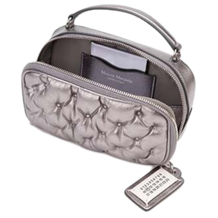 Maison Margiela Glam Slam Quilted Design Zipper Closure Lambskin Leather Mini Handheld Crossbody Bag Women bags Metallic-Silver SB1WB0008P6800H3809