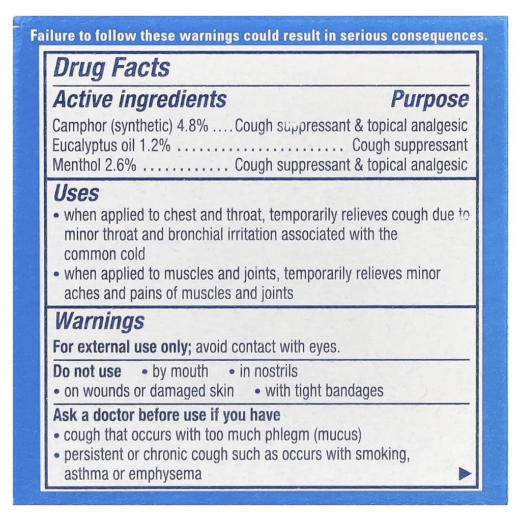 Vaporub®, Cough Suppressant Topical Analgesic Ointment, 50G (1.76Oz)