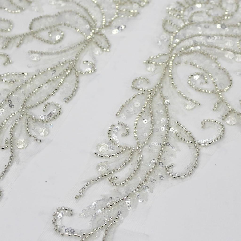 Ein Paar 3D Perlenstickerei Pailletten Spitze Applikation Aufnäher Blume Stoff Kragen Patch für Hochzeitskleid Braut DIY Handwerk(Weiß)