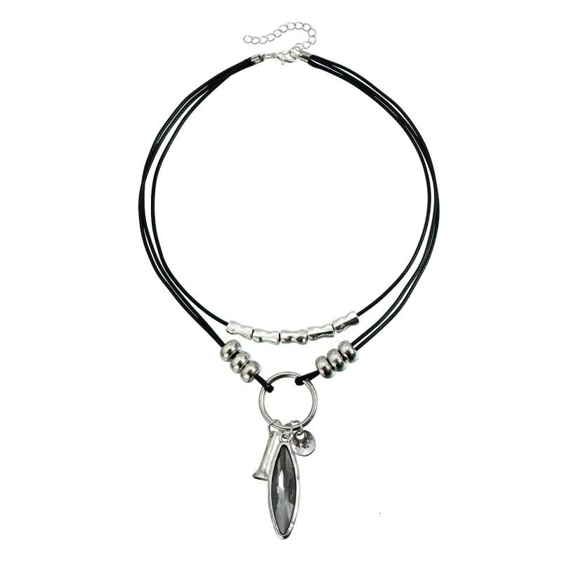 

Fashion Punk Gray Crystal Choker Necklaces for Women Vintage Y2K Personality Multilayer Leather Rope Chain Necklace Jewelry Gift