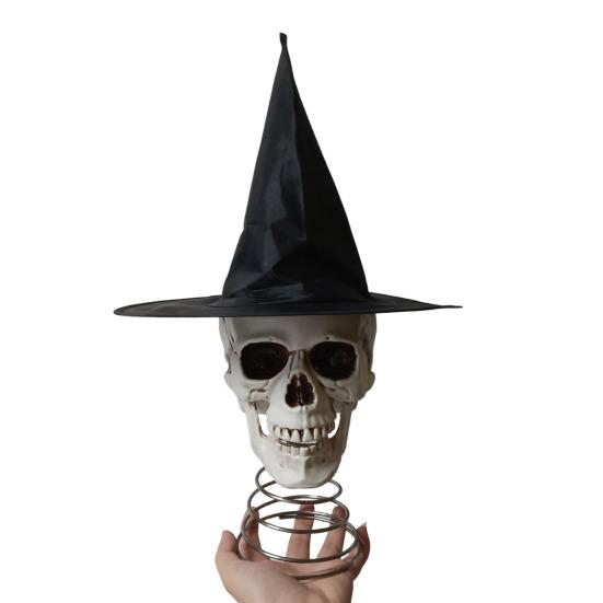 Distressed Resin Skull Topper Halloween Witch Hat Tree Topper, Gothic Skeleton Figurine for Versatile Party Decor, Spooky Festive Home Ornament, Trick