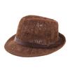 Summer Women's Knitted Mesh Breathable Curled Jazz Hat Leather Belt Panama Hat