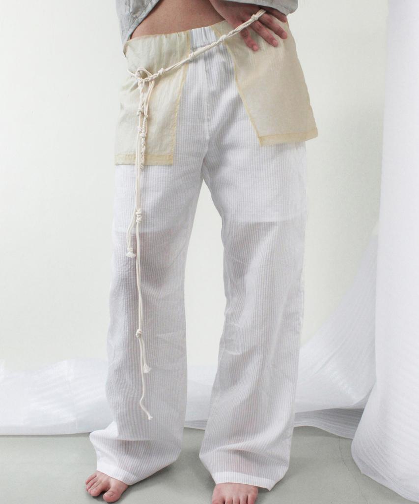 Kasel Overlay Stripe Pants, White