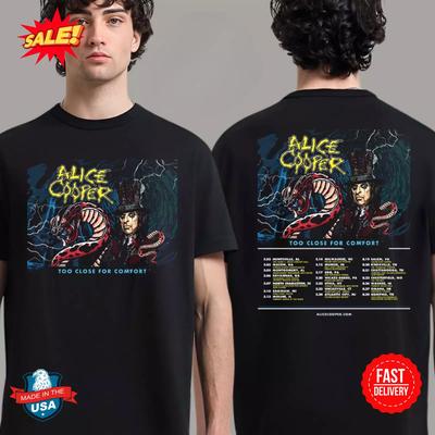 Alice Cooper 2025 Tour Troppo Vicino per il Comfort Poster Elenco Date del Tour T-Shirt