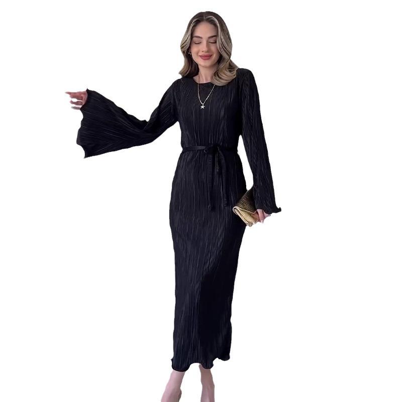 2024 Autumn Women's Flared Sleeve High Waist Slimming Dress