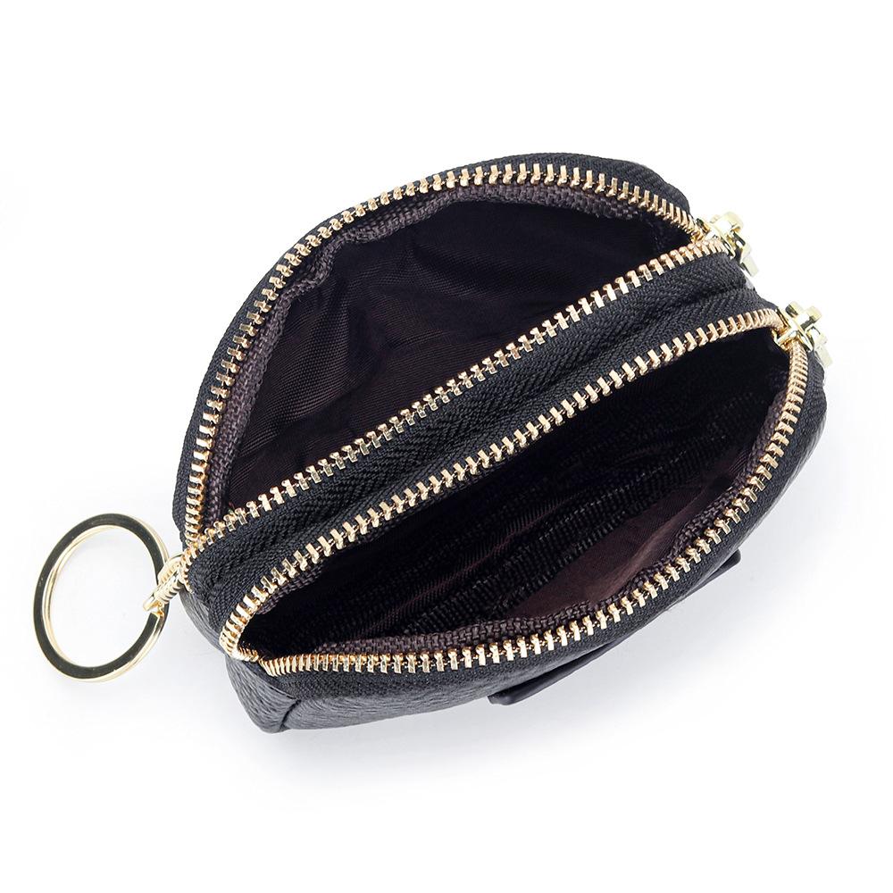 Genuine Leather Coin Purse Women's Compact Mini Double Zipper Storage Bag Large Capacity Key Ring Small
