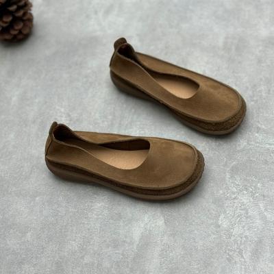 Johnature Handgefertigte flache Halbschuhe aus echtem Leder, Loafer, runde Zehenpartie, weiche Sohle, einfache Schlupfschuhe für Damen