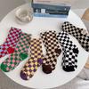 Cotton Hip Pop Plaid Female Hosiery Mid-tube Sock College Style Socks Korea Checkerboard  Socks