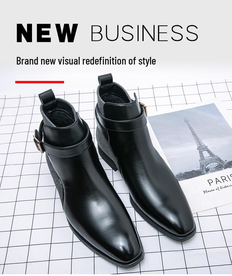 Men's Large Size Autumn-Winter Patchwork Leather Ankle Boots - European American Fashion Slip-On, British Business Formal Style, Size 48