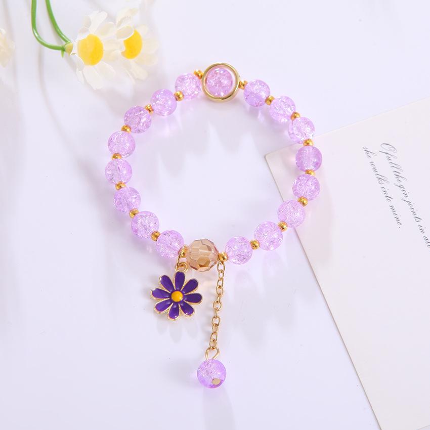 Exquisite Daisy Flower Bracelets Solid Color Beaded Elastic Rope Wristband Women Girls Jewelry Gifts