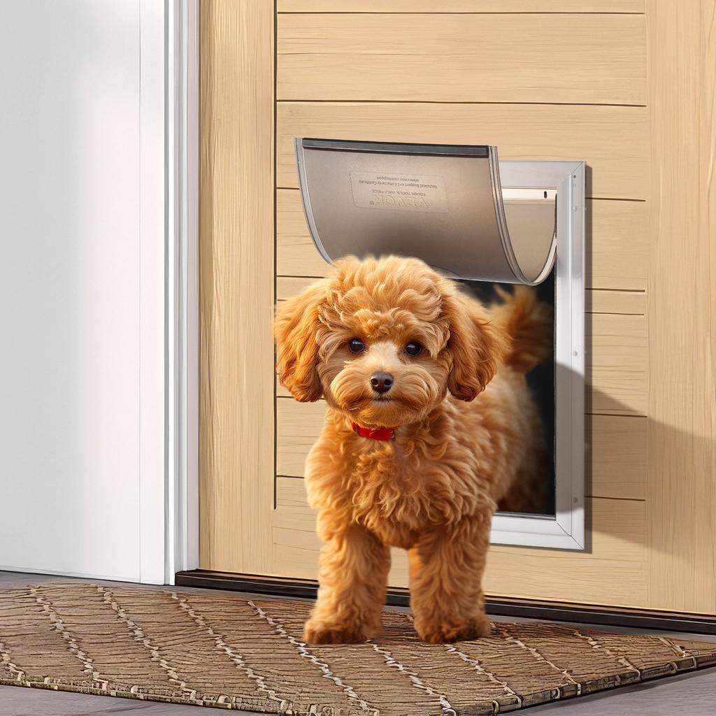 Pet Door for Door with Lock and Magnetic Flap System Aluminum Frame Large