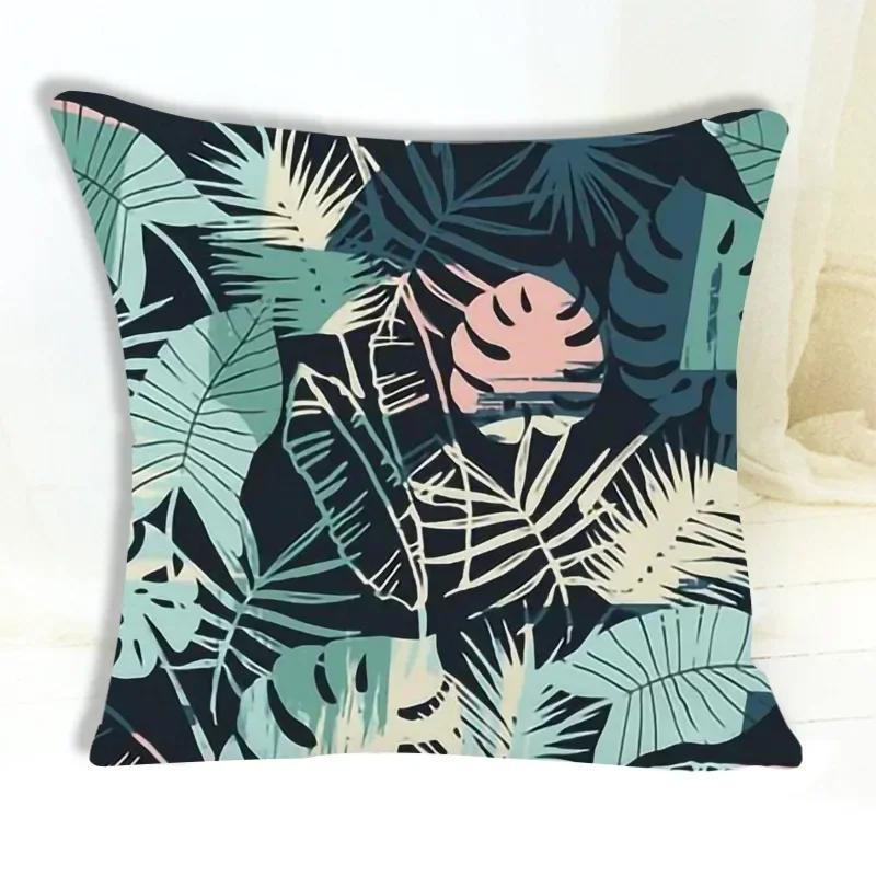 Tropical Plant Pattern Cushion Cover Abstract Leaf Pillowcase Living Room Bedroom Sofa Decorative Pillowcase 45*45Cm