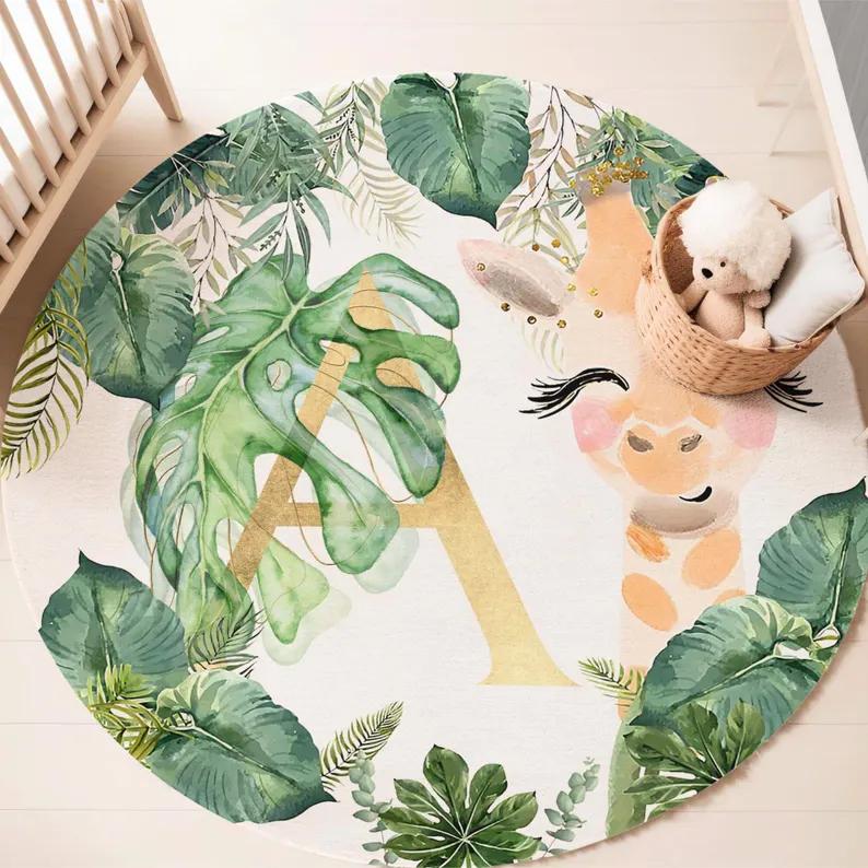 

Boho Safari Animal Round Rug Autumn Forest Friends Floor Mat Non-slip Carpet Wild Jungle Kids Room Decor Ethnic Baby Gift 40x40cm
