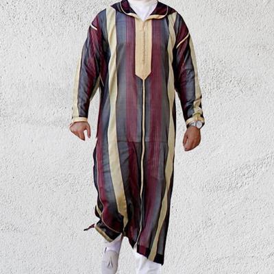 Striped Print Hooded Men Robe Lightweight Long Sleeve Lapel Loose Men Robe Traditional