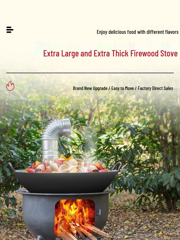 Thickened Integrated Firewood Stove for Outdoor & Rural Home Use: Portable Iron Pot & Extra Heat.