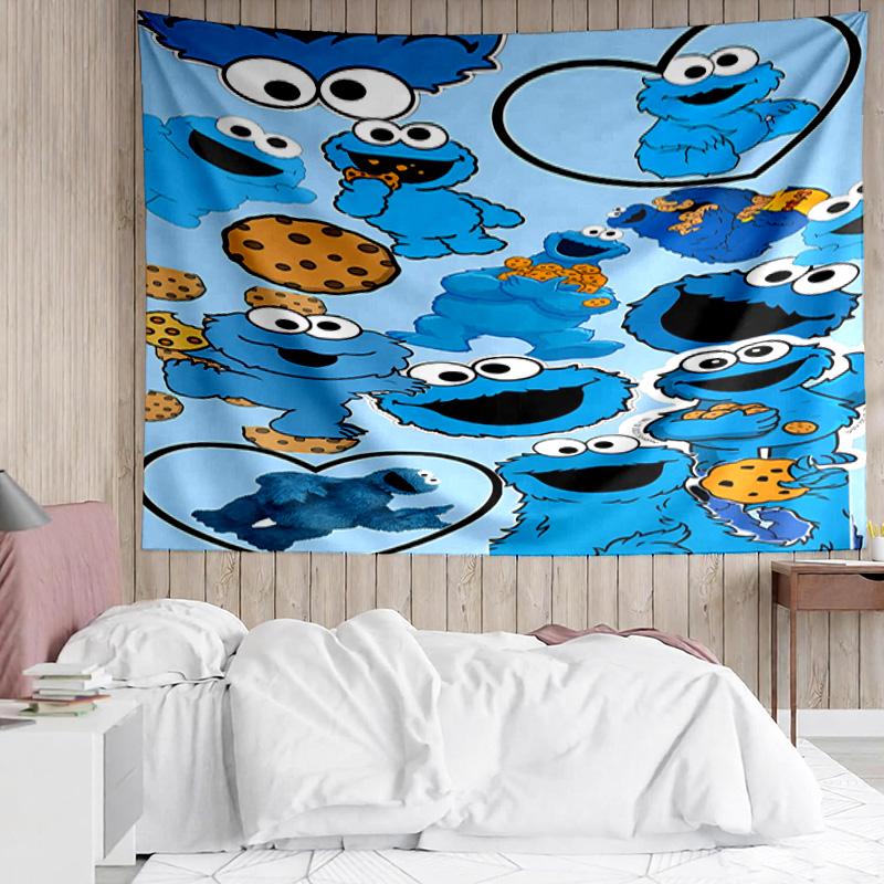 1PC Elmo And Cookie Sesame Friends Tapestry Accessories Playroom Tapestry, for Bedroom,Livingroom, dormitory Room Wall Decor Fan Birthday Gifts
