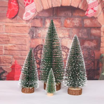 Yousheng Mini Christmas Trees Snow Frost Flocked Bottle Brush Tree with Wooden Base Small Artificial Xmas Tree for Winter Holiday Tabletop Decor