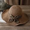 Straw Hat Hand-Knitted Natural Straw Wide Brim UV Protection Foldable Hat Bow Decor Portable Beach Sun Hat