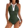 Women’s Swimsuit High Neck Keyhole Front Panel Ruched Tummy Control Bathing Suit Swimwear for Beach Pool