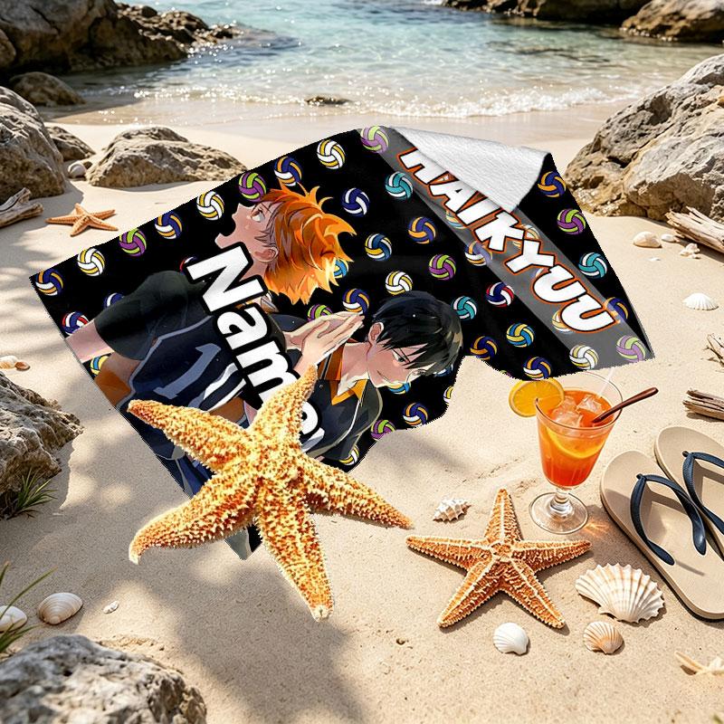 Custom Name Personalized Haikyu Print Beach Towel, for Trip Camping Beach Party Home Decor, Birthday Gift for Family & Friends