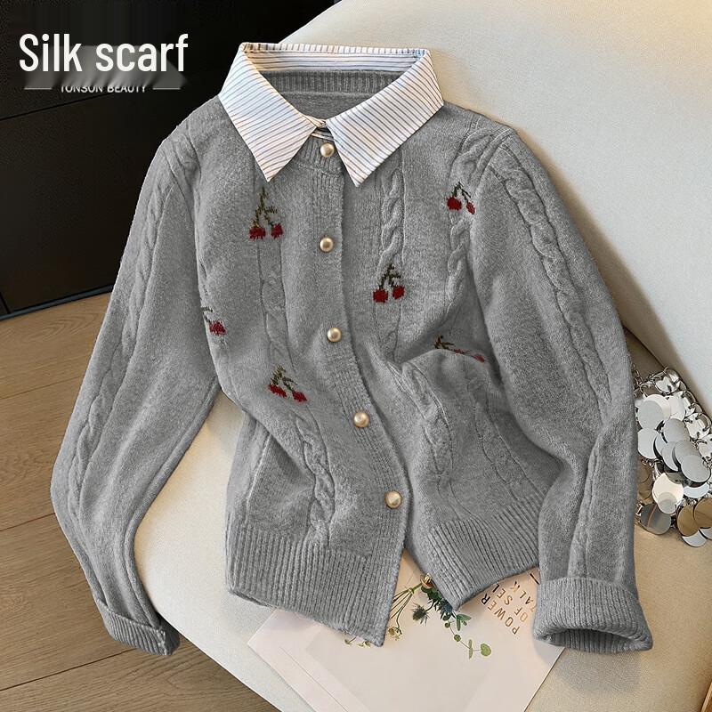 Damen 2025 Herbst Fake Zweiteiler Patchwork Revers Pullover Top