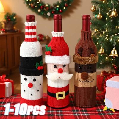 Knitted Christmas Wine Bottle Cover Santa Wine Sleeve Champagne Bottle Set Party Decoration for Restaurant Dining Table Setup