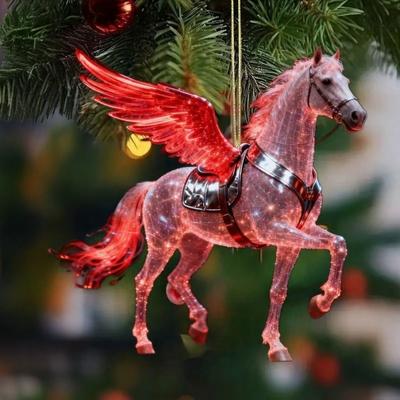 Pferdeornament Acryl 2D Flach Realistisches Pferd Hängeanhänger mit Lanyard Weihnachtsbaum Feiertags-Heimdekoration
