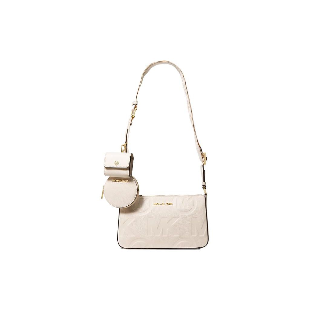 Michael Kors MK Jet Set Logo Embossed Gold Hardware Pebbled Leather Shoulder Crossbody Bag Women bags Cream 35F3GTVC1L-289 Basic Set (Bag+Dust Bag)